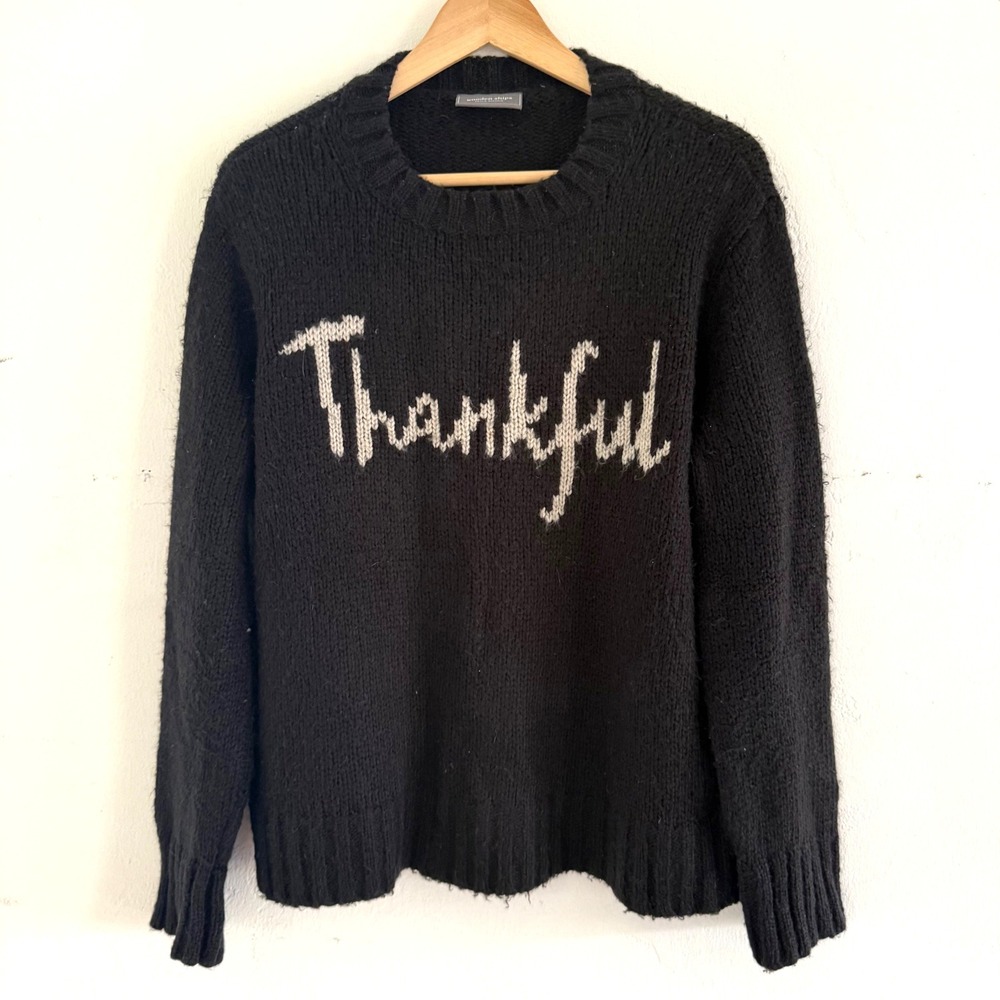 Wooden Ships Thankful Crewneck Sweater Size X/S Black Pullover Mohair‎